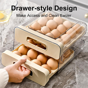 32 Capacity Stackable <b>Drawer</b>-type <b>Plastic</b> Egg Organizer Kitchen 2-Tier Fridge with Dustproof Eco-Friendly Durable Modern Design - Product Image 3