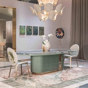 ชุดโต๊ะรับประทานอาหารทำจากหินแกรนิตหินอ่อนทรงรีของวิลล่าสไตล์อิตาลีหรูหราสีเขียวอ่อนชุดเฟอร์นิเจอร์สำหรับบ้าน - Product Image 2