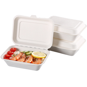 Biodegradable sugarcane takeaway clamshell food box packaging to go