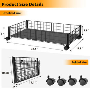 2 חבילות אחסון מתחת למיטה עם גלגלים, פחי ארגונית ממתכת מתחת למיטה לחיפויי נעלי בגדי חדר שינה - Product Image 3