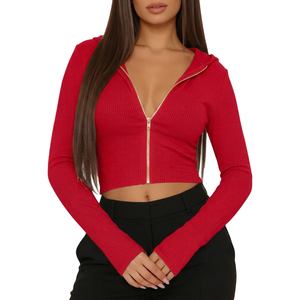 Fashionable Women's <b>Cropped</b> Zipper Hoodie Raw Hem Drop-shoulder Winter Custom Logo Printing Boutique Clothing Collections - Product Image 1