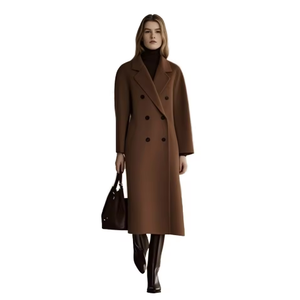 معطف نسائي طويل بسعر المصنع، معطف شتوي مزدوج الصدر من مزيج الصوف مصنوع يدويًا، معطف كاجوال بخصم كبير - Product Image 4
