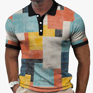 Polo de Hombre con Botones, Estampado a Cuadros, Solapa Moderna, Impresión Digital 3D, Estilo Urbano, Holgado e Informal - Product Image 5