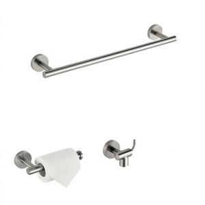 Juego de accesorios de baño de montaje en pared: toallero, portarrollos de papel higiénico, anillo para toalla, acero inoxidable cepillado, diseño moderno - Product Image 1