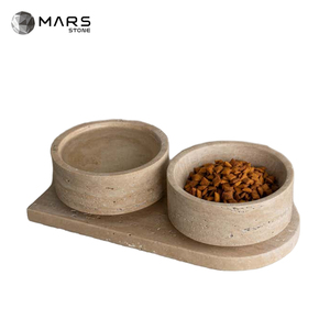 Thiết kế mới ánh sáng màu be travertine vật nuôi Bát đá cẩm thạch vật nuôi đôi bát Mèo dễ dàng làm sạch Top Dog Feeder tùy chỉnh Bird Feeder - Product Image 6