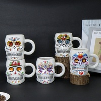 Ensemble de tasses à café en céramique personnalisées en forme de crâne, tasses à café Sugar Skull, OEM ODM, vente en gros, cadeau souvenir d'Halloween, fournisseur direct d'usine en gros