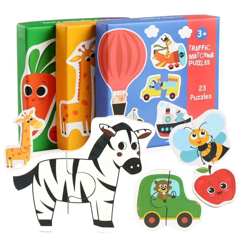 2 PCSマッチングパズル動物交通果物野菜幼児教育モンテッソーリ木製おもちゃ赤ちゃん子供用