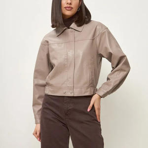 Retro revers bruin leren PU korte motorjas met 3D-patroon, knoopsluiting, casual, <span class=keywords><strong>petite</strong></span>, veelzijdige damesblouse - Product Image 6