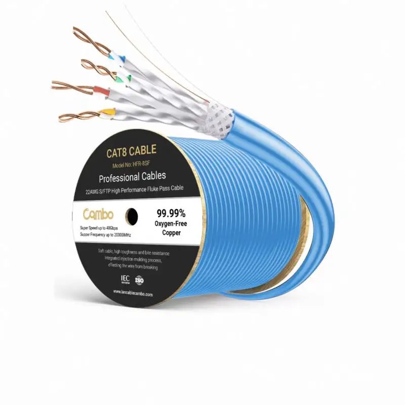 CAM BO ซีรี่ส์ H-FR สาย 22AWG Cat8 สายอีเธอร์เน็ต SSTP 1000ft 100% ทองแดงเปลือย/BC Pass Fulke cat 8 สายอีเธอร์เน็ต