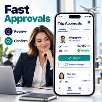 Développement d'applications de voyage d'affaires pour entreprises, pour iOS et Android, avec flux de travail d'approbation des réservations de voyage LionCreate
