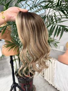 <span class=keywords><strong>Topper</strong></span> in Capelli Umani 100% Europei Biondi con Clip, Parrucche Ebraiche Kosher 6x7 7x8 con Base in Seta per Donna - Product Image 6