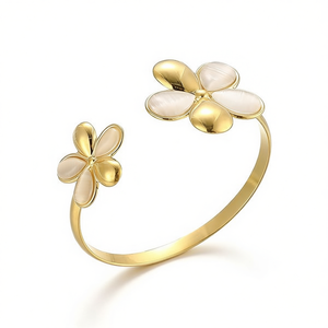 Amy Amy Flower Cuff <b>Bracelet</b> Gold Plated <b>Shell</b> Inlay For Women Fashion Jewelry Gift - Product Image 2