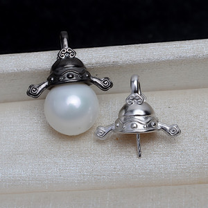 จี้เงินแท้ S925 รูปเทพเจ้าแห่งความมั่งคั่งสำหรับผู้หญิง ไข่มุกบาโรก 10-17 มม. ฐานเปล่าสำหรับทำเครื่องประดับ DIY ผลิตภัณฑ์กึ่งสำเร็จรูป 4118 - Product Image 2