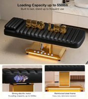 Table de massage électrique en cuir noir pour salon de beauté, lit de soin incurvé pour le visage et les cils, base de lit de beauté électrique
