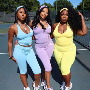 Completo Estivo 2026 Personalizzato Y2K Due Pezzi Loungewear da Donna: T-shirt a Righe <span class=keywords><strong>Senza</strong></span> Maniche e Leggings Svasati in Cotone con Top Halter e Pantaloni Capri - Product Image 3