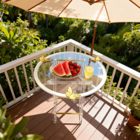 Table d'appoint pliante carrée en acrylique doré, personnalisable et détachable, facile à assembler, pour l'extérieur, la maison ou comme présentoir alimentaire.