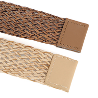 Ceinture en cuir PU tressé élastique de style bohème pour femmes de haute qualité Boucle en bois Accessoire de mode pour robe d'été Jeans