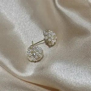 Small exquisite zircon pearl round ball earrings female personality simple fashion earrings