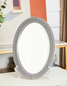 Black And White Geometric Pattern Oval Porcelain Plate Luxury <b>Bone</b> <b>China</b> Serving Platter For Home Dining Wedding Party - Product Image 4