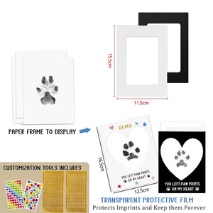 Juego de marcos de papel para recuerdos de mascotas con tinta sin necesidad de lavado para huellas de perros y gatos, 16 hojas, marcos blancos, diseño de corazón - Product Image 4
