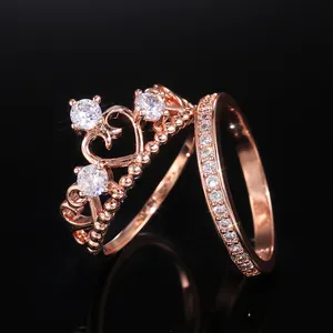 CAOSHI Wholesale New Fashion Rings set Jewelry European American Creative Handmade Princess Crown Zircon Ring Set For Women
