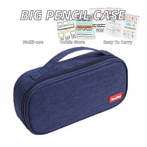 Estuche de viaje de poliéster de gran capacidad con asa, organizador multifuncional de doble capa para lápices. - Product Image 2