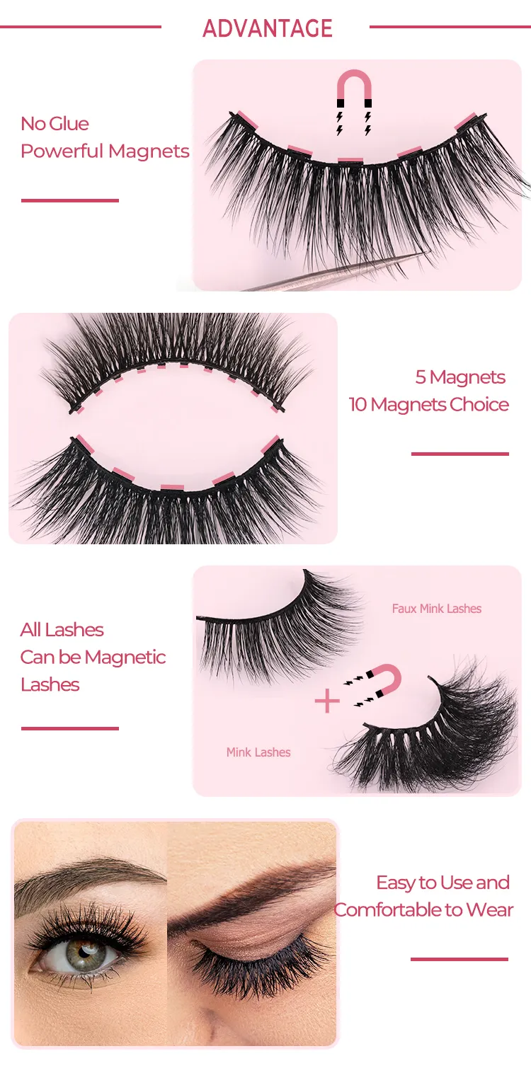 Vendeur Fluffy Lashes 3D Faux Vison Aimant Cils Magnétiques Faux Cils Avec Eyeliner Liquide