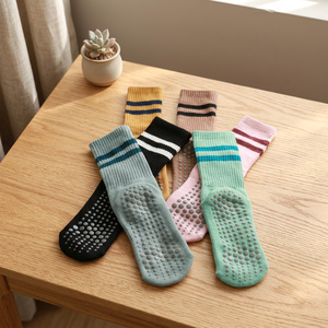 Custom <b>Grip</b> Non-Slip Crew High Bottom Pilates Yoga <b>Socks</b> <b>White</b> Stripe 100% Cotton Summer Thin Digital Printed - Product Image 3