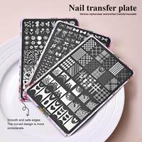 Plaque de stamping pour ongles à motifs à carreaux et lignes françaises, modèle élégant pour des designs minimalistes, outil de transfert pour nail art