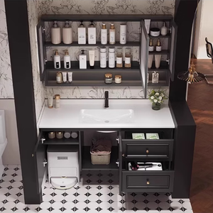 Nouvelle armoire de salle de bain avec lavabo intégré en céramique, armoire en arbre de chêne rétro français, lavabo intelligent - Product Image 6