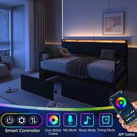 Lit de Jour Double Rustique avec Tiroirs de Rangement, Station de Recharge, Cadre de Lit en Métal Robuste, Tête de Lit Rembourrée, Utilisation en Chambre à Coucher, ODM/OEM Disponible