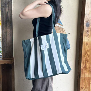 Bolsa de Playa de Lona a Rayas de Algodón Suave para Mujer, Personalizable con su Logotipo, Gran Capacidad - Product Image 1
