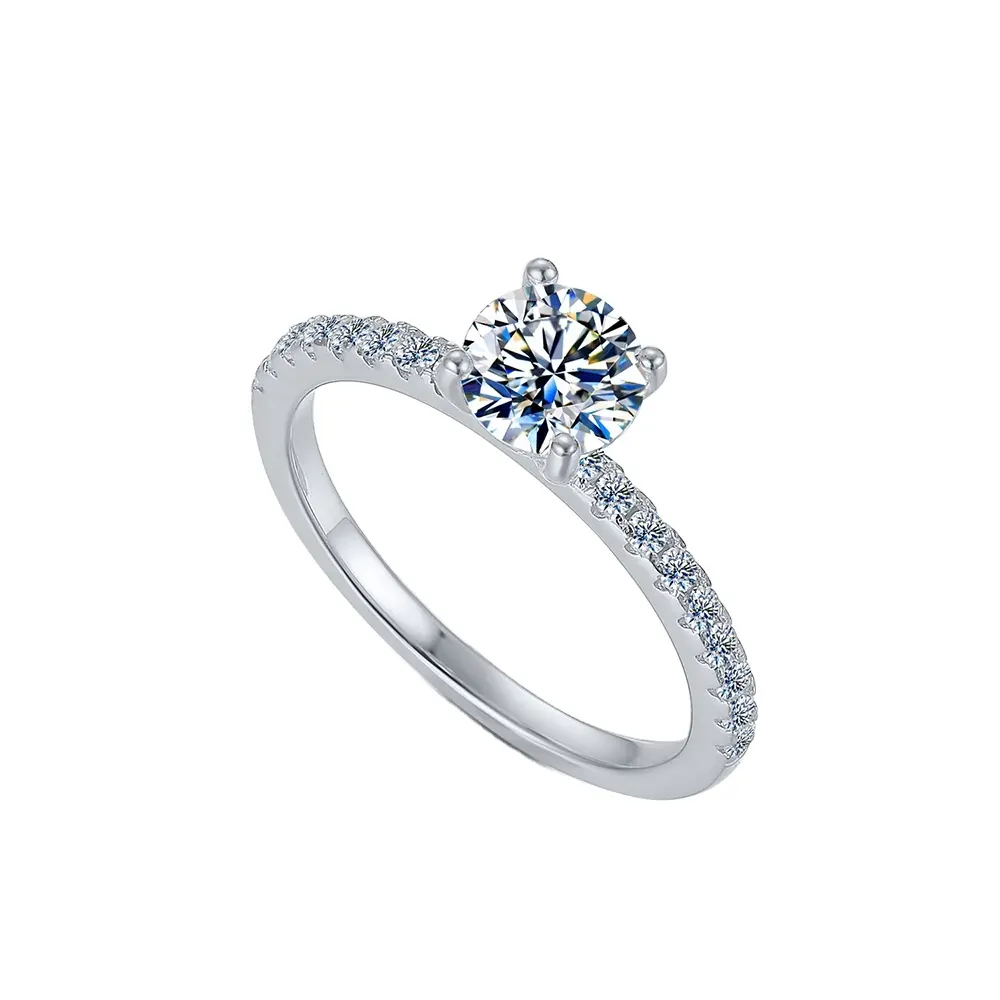 Ajuste de cuatro puntas de Plata de Ley 925 con circón de corte redondo grande, anillo de boda de compromiso clásico para mujer, regalo de aniversario