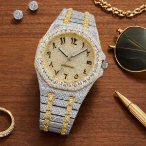 Montre pour homme en acier inoxydable avec diamants Moissanite VVS de haute qualité, chronographe automatique ETA, plaqué or blanc, entièrement sertie de pierres, style sport - Product Image 4