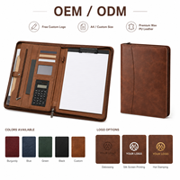 Portafolio de Cuero A4 con Cierre y Asa, Calculadora, Portapapeles, Bolsa de Documentos de PU Encerado Premium para Reuniones de Negocios, con Logotipo Personalizado