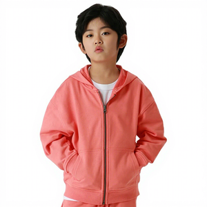 เสื้อฮู้ดซิปสำหรับเด็กผ้าฝ้ายขนแกะ100% สำหรับเด็กผู้ชายระบายอากาศได้ดีสีทึบเล่นกีฬา - Product Image 1