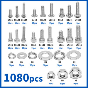 304 Stainless Steel M3 M4 M5 <b>Screw</b> Nut Washer Set 1080pcs <b>Socket</b> Head Button Head Hardware Kit - Product Image 2