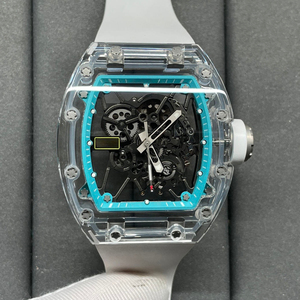 Montre mécanique automatique squelette en cristal transparent pour homme RM055, montre de sport en caoutchouc blanc de forme tonneau - Product Image 2