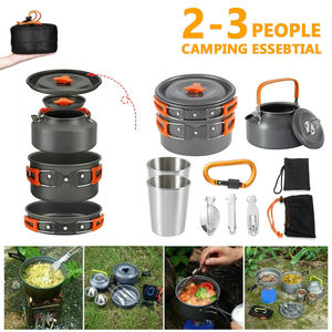 2-3 personne Ustensiles Gamelle Léger Pot Pan Bouilloire Ensemble avec 2 Tasses Fourchette Cuillère <span class=keywords><strong>Kit</strong></span> pour Randonnée En Plein Air - Product Image 4