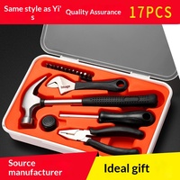 Boîte à outils personnalisée en acier au carbone de 17 pièces, clé à molette réglable, marteau, tournevis, pinces, kit de réparation, coffret cadeau
