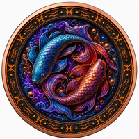 Pièces de monnaie en cuivre 5 oz, haute relief, .999 Cuivre pur, Pièce commémorative du Zodiaque Poissons, Impression UV colorée, Pièce Double Poisson