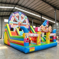 Château gonflable commercial avec toboggan, thème Grande Roue et Clown, aire de jeux de cirque pour location commerciale en extérieur