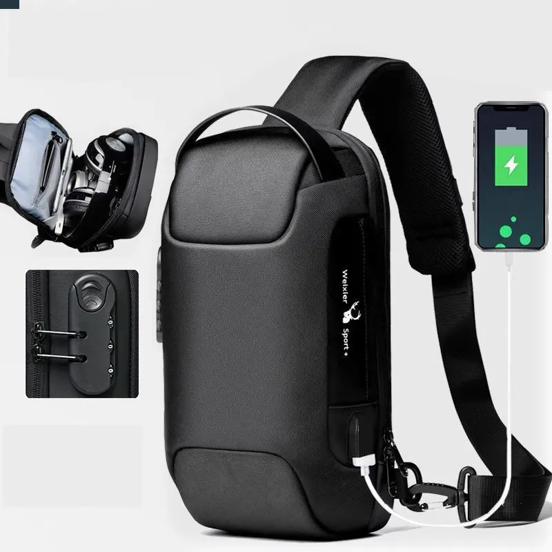Messenger Bags USB Outdoor Shoulder Chest Sports Bag Backpack Pack Cross Body Neck Sling messenger bag for men