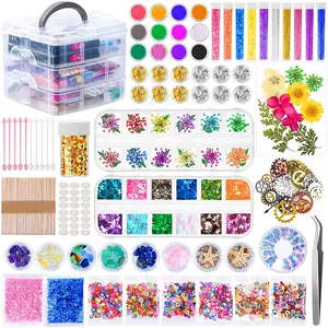 Ensemble d'accessoires faits à la main en cristal pour bricolage poudre scintillante paillettes poudre de mica engrenage fleur séchée fruits kit de tranches en céramique