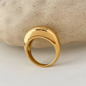 批发金色几何圆顶戒指简约厚厚实不锈钢戒指男女通用珠宝日行街