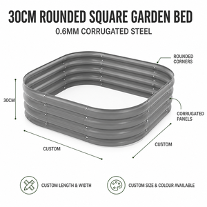 Bac à jardin surélevé carré arrondi personnalisé, 30 cm de hauteur, en acier galvanisé ondulé de 0,6 mm, vente en gros OEM Australie - Product Image 2