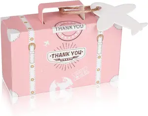 50 Pack Pink style Travel Themed Wedding Favor Boxes Suitcase Favor Candy Boxes paper box for food