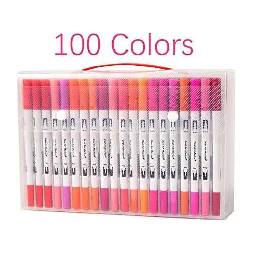 Bview Art Water Based 100 Colors Dual Tips Coloring Brush Marker Fineliner Color Pens for Calligraphy Drawing Sketching Coloring