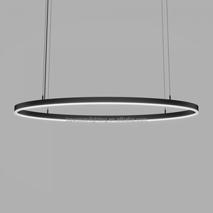Classico anello ellittico in alluminio con finitura in legno lampada a LED a sospensione 40 "X 20" lampadario ad anello ovale con baldacchino pendente - Product Image 3