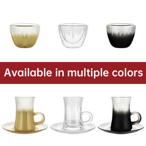 Marche di tazze da tè Private Label stile turco in vetro nero gradiente dipinto di colore tazze da tè Set tazza di caffè in vetro e piattini Set - Product Image 4